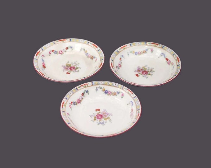 Three antique J&G Meakin Richmond fruit nappies, dessert, sauce, berry, bowls made in England. Flaws (see below).