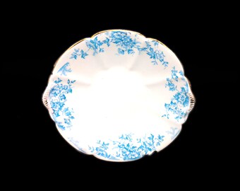 Antique Aesthetic Movement Worthington & Harrop Ely lugged cake or cookie serving plate. Blue florals on white. Made in England.