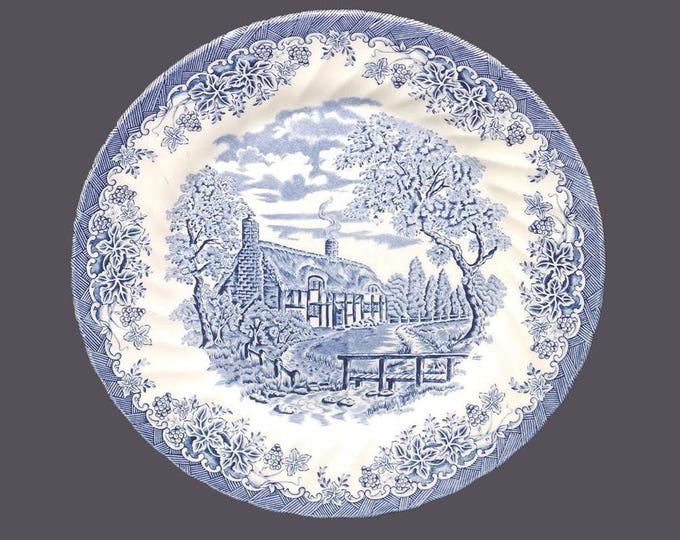 Churchill China The Brook Blue dinner plate. Blue-and-white tableware made in England.