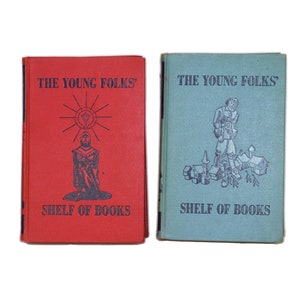 Two volumes of Young Folks Shelf of Books Junior Classics Vol 4 Hero Tales, Vol 5 Stories that Never Grow Old.