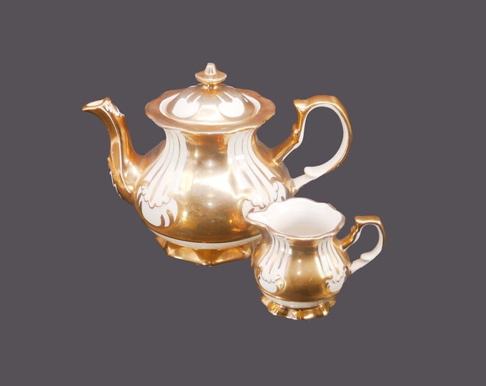 Price Kensington 3614 gold lusterware four-cup teapot and creamer made in England.