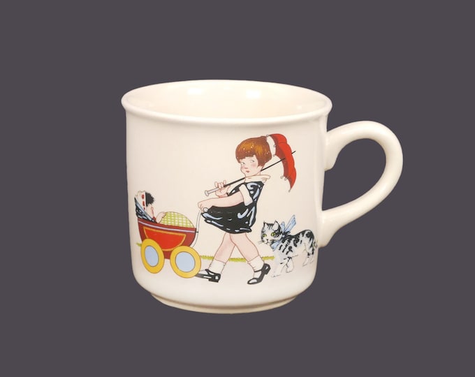 Die Spiegelburg children's | baby's | toddlers handled mug. Walking the baby, playing horse. Made in Germany.