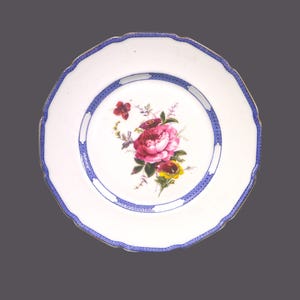 Vintage Royal Doulton Dinner Plate: Floral Roses, Blue Edge, Made in England