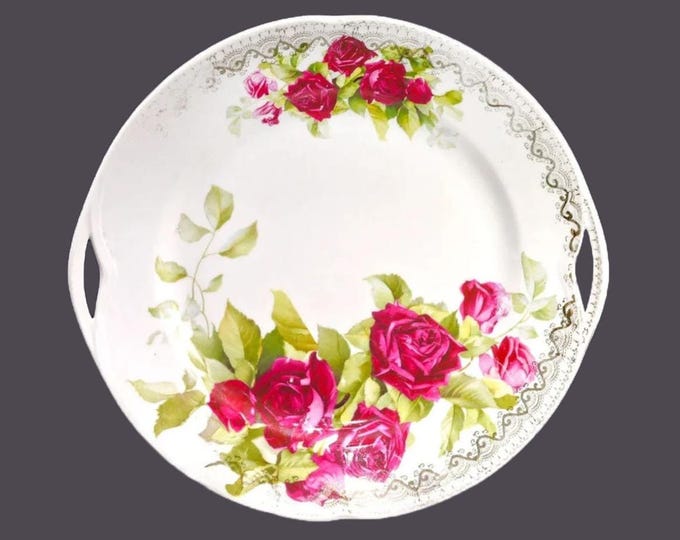 Antique art-nouveau period Striegauer | St. P.M lugged serving plate. Red Roses, gold filigree.