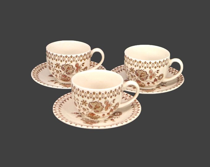 Johnson Brothers Jamestown Brown cup and saucer sets. Old Granite Ironstone made in England. Choose quantity below.