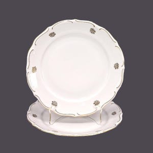 Vintage Walbrzych Luncheon Plates (Pair): Gold Floral Bouquet, Embossed Rim
