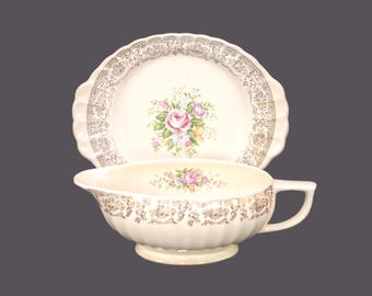 Mid-Century American Limoges Sebring Rosalie Gravy Boat with Underplate. USA made