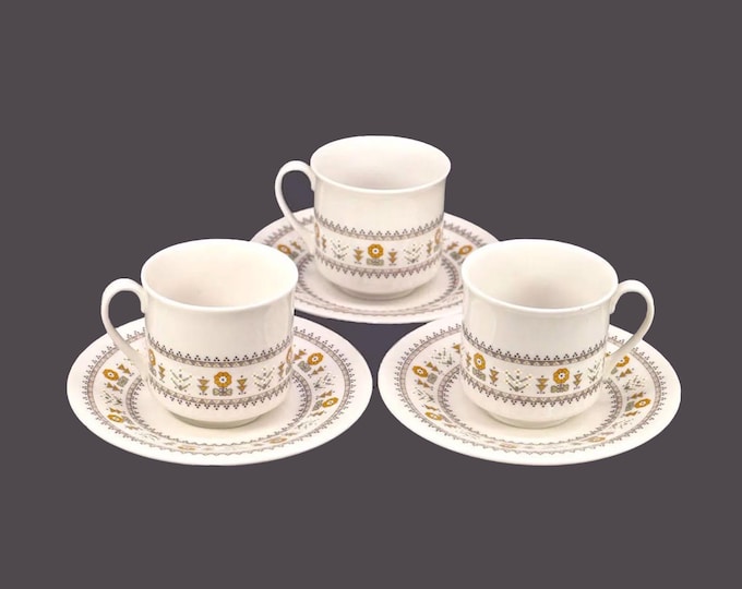 Three Royal Doulton Kimberley TC1106 cup and saucer sets. Bone china made in England.