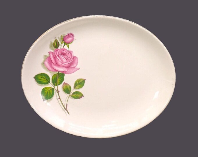 Swinnertons SWI165 oval serving platter. Pink rose on stem, rosebuds. Nestor Vellum ironstone made in England.