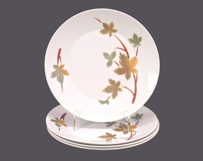 Four Primastone Autumn Leaves large dinner plates. Vintage stoneware made in Japan. Flaw (see below).