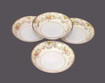 Vintage Meito dessert bowls. Yellow band, florals. Set of 4