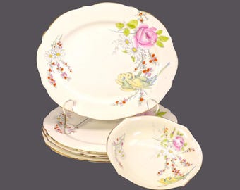 Vintage Paragon Princess Margaret Rose. 4 oval dessert plates with candy dish.