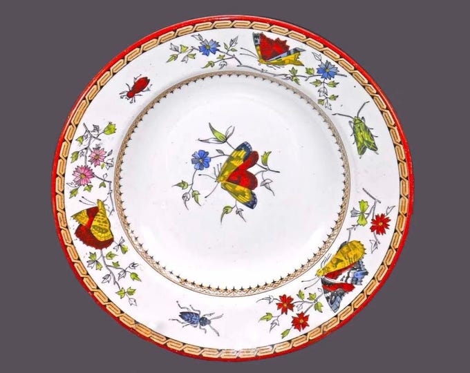 Antique Petrus Regout Societe Ceramique Vlinder Papillon rimmed soup bowl. Holland.