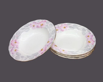 Vintage Royal Swansea Morning Glory rimmed soup bowls made England. 4 bowls.