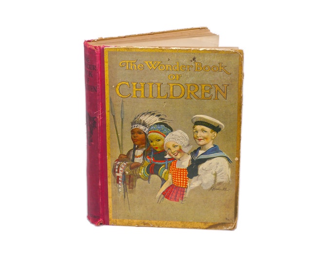 Antiquarian hardcover book The Wonder Book of Children and People They Live With printed England Ward Lock. 12 color plates.