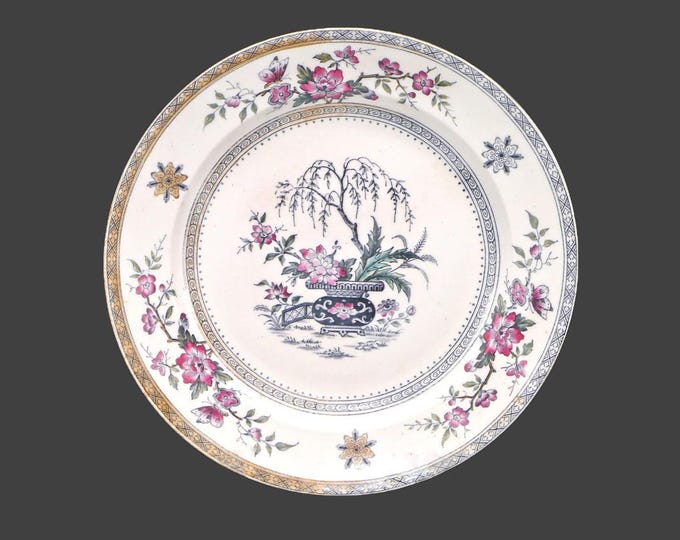 Antique Aesthetic Movement Furnivals Ceylon 7010 hand-decorated dinner plate. Chinoiserie tableware made in England.