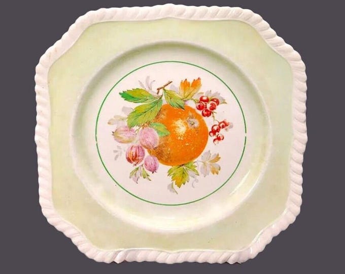 Almost antique Johnson Brothers California square salad plate. Mint-green, orange berries. Made in England.