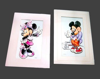 Vintage Mickey and Minnie Mouse 3D Framed Art - Darlene Abela Signed