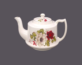 James Kent Old Foley four-cup teapot made in England. Red rose, pink chrysanthemums.