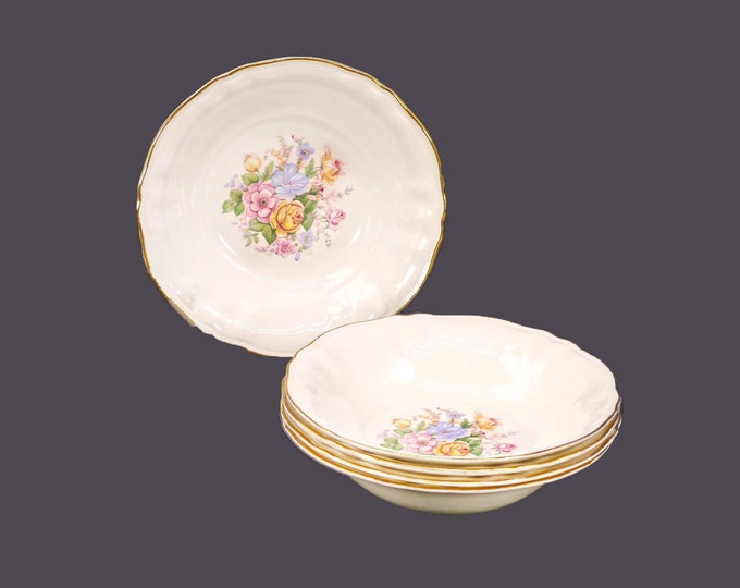 Five Sovereign Potters Barbara Ann 880-47 large, rimmed soup bowls.