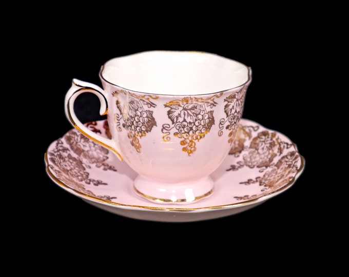 Royal Albert pink and golden grapes cup and saucer set. Bone china made in England. Montrose shape.