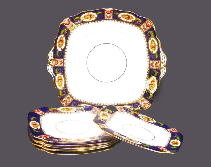 Art Deco Bell China Dessert Plate Set: Imari Bone China, England