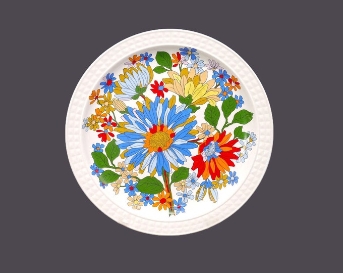 Pontesa Fiesta flower-power dinner plate. Multicolor florals. The Young Range Ironstone made in Spain. Utensil scratches (see below).