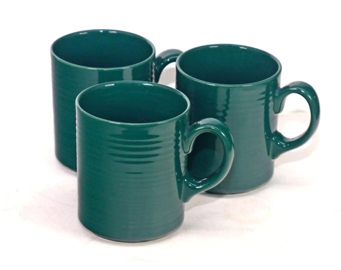 Vintage Signature Housewares Carnivale Dark Green Stoneware Mugs - Set of 3 - Japan