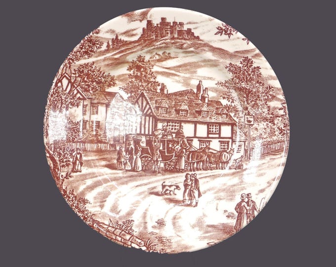 Broadhurst Swan Inn Brown bread, dessert plate. Brown transferware made in England. Sold individually.