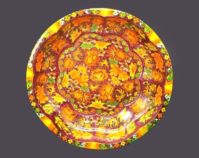 Vintage Daher Decorated Ware metal serving bowl. Fall florals, orange poppies. Made in England