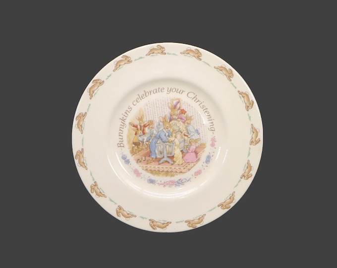 Royal Doulton Bunnykins Baby Christening plate. Bunnykins Celebrate Your Christening. Made in England.