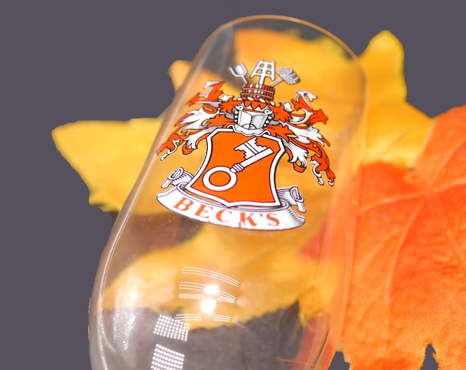 Becks Beer stemmed beer sampler | beer tasting glass. Etched-glass crest and shield logo. Made in Germany.
