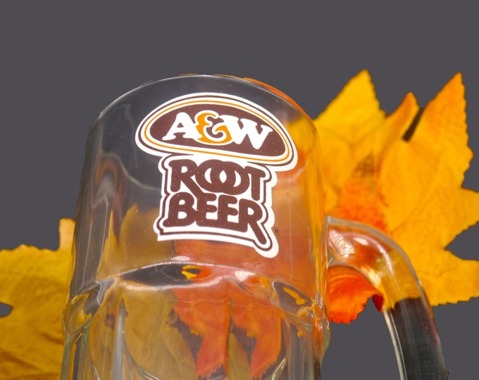 A&W Root Beer large glass stein.  Etched-glass branding.