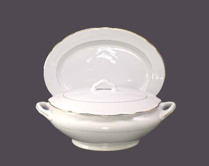 Antique Richard Ginori classic gold and white serving bowl with under-plate | platter made in Italy.