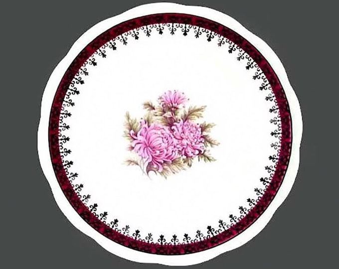 Vintage Alfred Meakin Balmoral dinner plate made in England. Maroon, center florals.