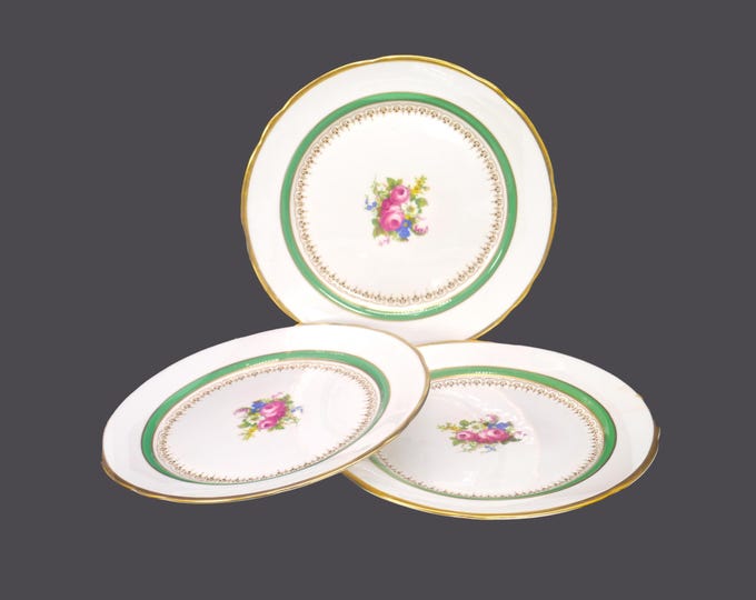 Three Royal Stafford 7409 bone china salad plates made in England. Flaws (see below).