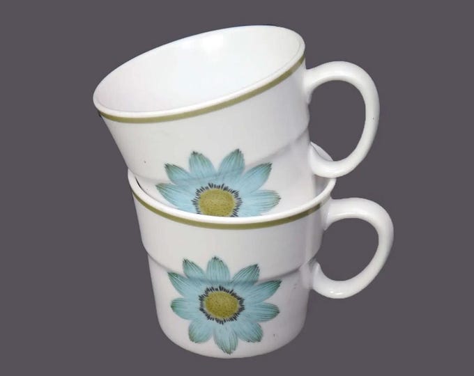 Pair of Noritake Up Sa Daisy 9001 orphaned stoneware cups only made in Japan.
