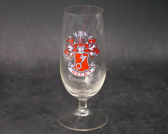 Becks Beer stemmed beer sampler | beer tasting glass. Etched-glass crest and shield logo. Made in Germany.