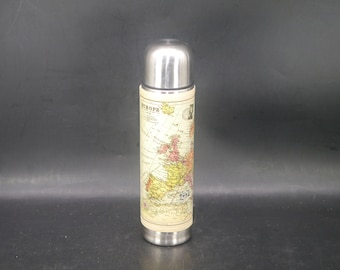 Wild & Wolf Map of Europe faux-leather and stainless 16 ounce thermos | drink bottle made in England.