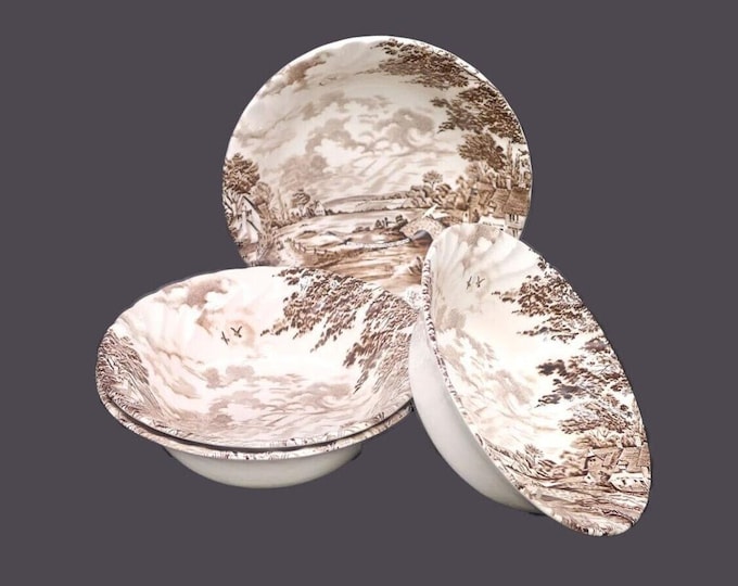 Ridgway Country Days Brown transferware coupe cereal bowls made in England. Choose quantity below.
