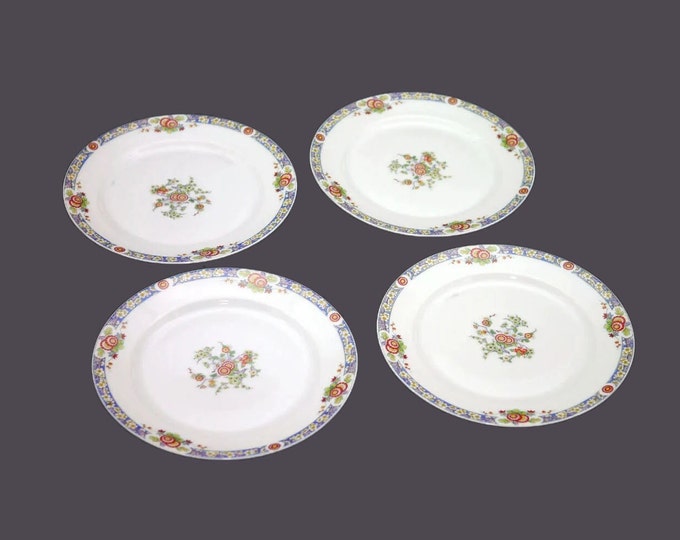 Four Leonard Chambon Limoges bread plates. Chinoiserie florals made in France.