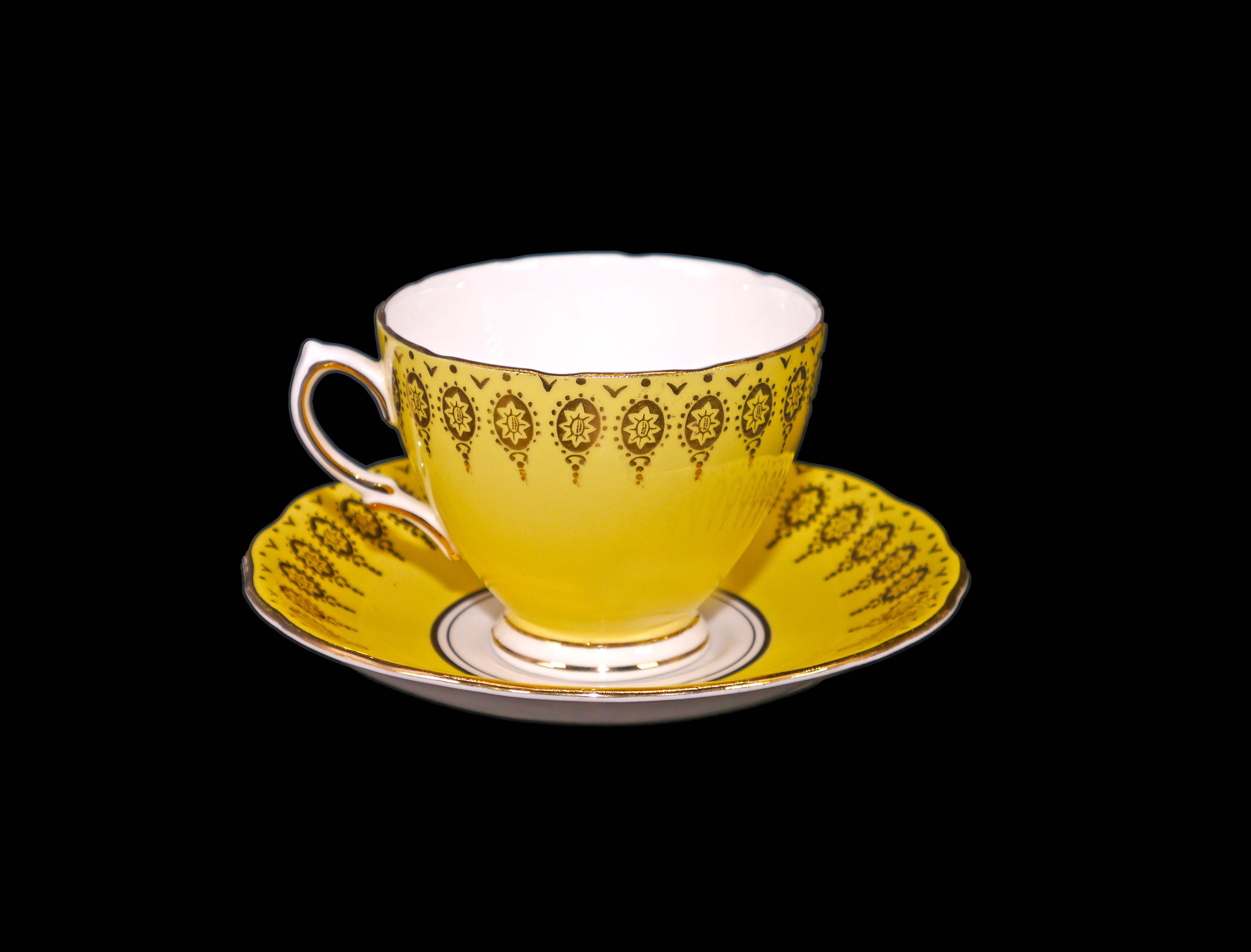 Colclough bone china cup and saucer set made in England. Sunny yellow