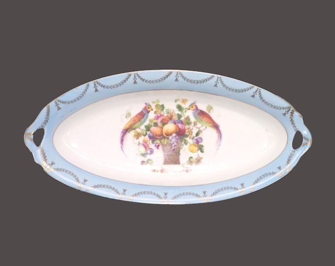 Vintage Schumann Bavaria SCH508 handled dish. Fruit in urn with Birds of Paradise.