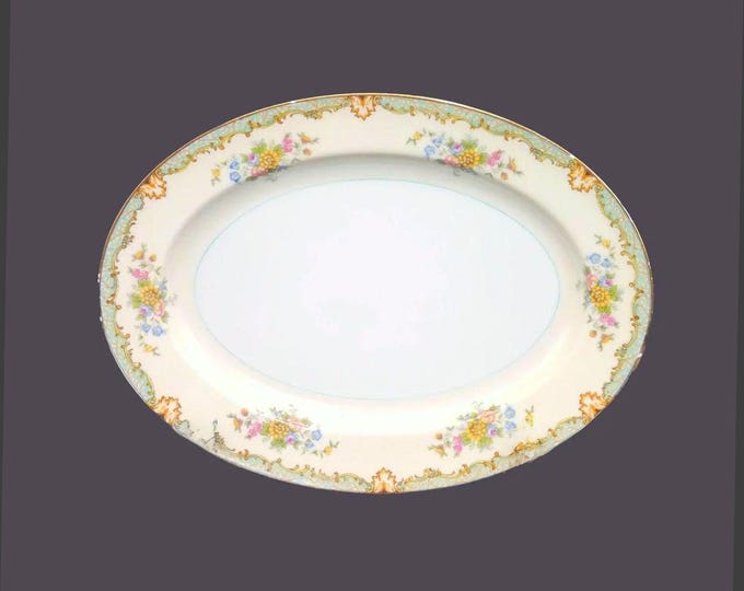 Noritake hand-painted Nippon Lanare oval platter made in Japan. Green verge. Flaws (see below).