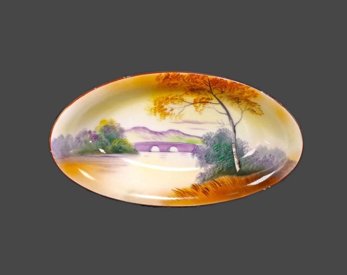 Morimura | Noritake | hand-painted Nippon bowl. Landscape scene with trees, water, bridge. Flaws (see below).