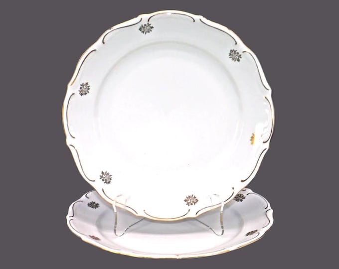 Pair of Walbrzych dinner plates. Gold florals, embossed rim. Made in Poland.