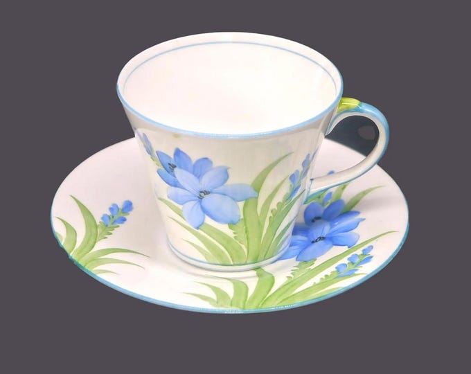 Art-deco era Aynsley S242 bone china tea set made in England. Blue flowers and greenery, blue trim.