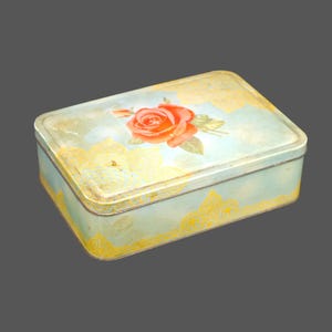 Mid-Century McFarlane Lang Biscuit Tin: Blue Rose & Lace, Hinged Lid
