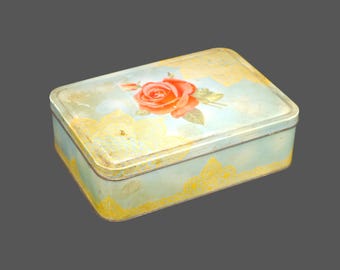 Mid-Century McFarlane Lang Biscuit Tin: Blue Rose & Lace, Hinged Lid