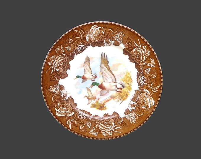 Wood & Sons Game Birds Brown dinner plate. Geese in flight. Alpine White Ironstone made in England.